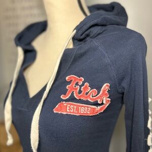 Vintage Abercrombie & Fitch Navy Blue Pullover Hoodie S Women Logo Drawstring